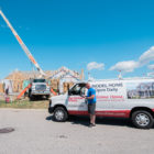 Burkentine van with construction in the background