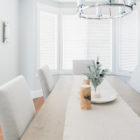 dining room with bay window