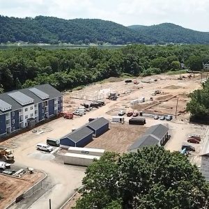 drone photo of riverside foundry