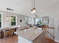 kitchen island and dining room